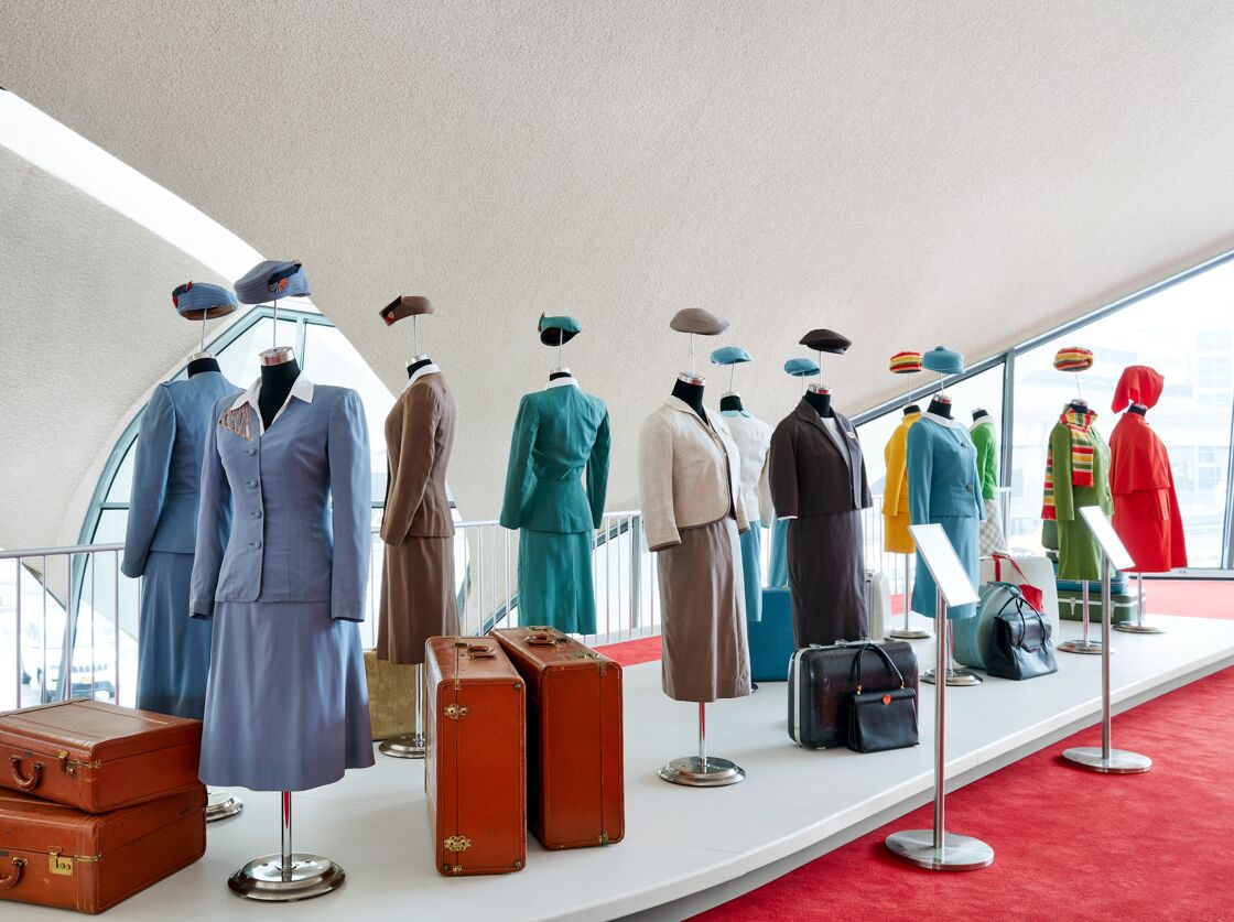 Uniforms on display at TWA Hotel