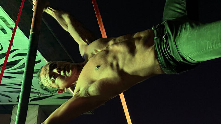 Aerialist performs over our table at Top Sky Bar
