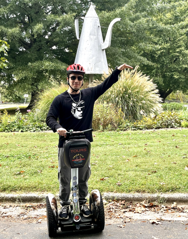 Photo of author doing a seway tour through Old Salem in North Carolina. 