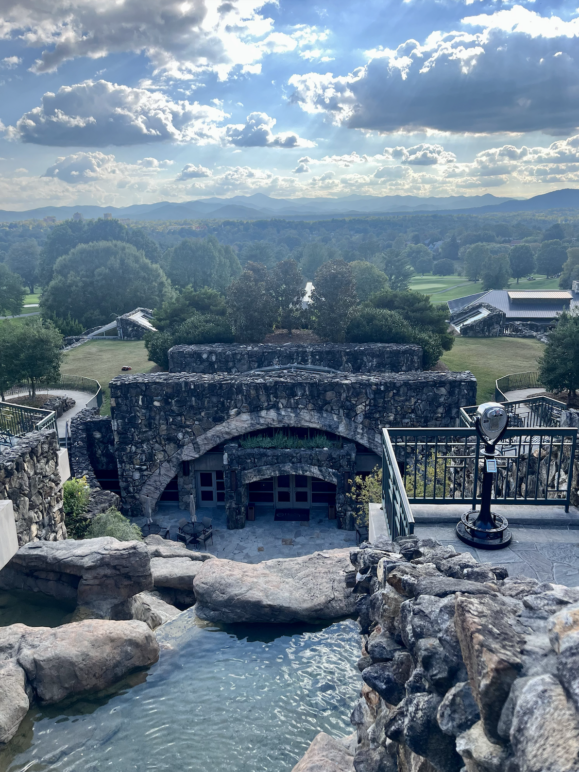 The picturesque view from the restaurant at the Omni Grove Park Inn & Spa.