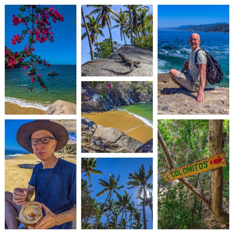 7 photos of Michael and Brent and views of the beaches and jungle as they hike