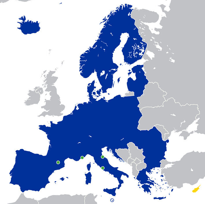 A map of Europe's Schengen Area