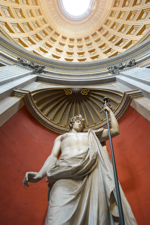 A full body statue of Hadrian's lover at a museum. 