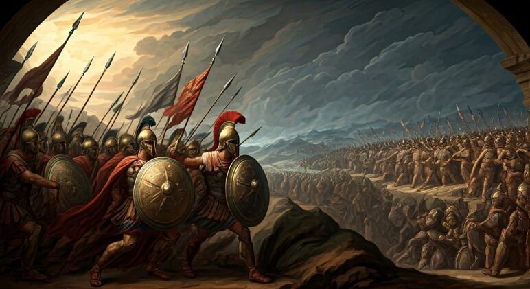 An AI generated image of the Spartan army going to war with the Persians. 