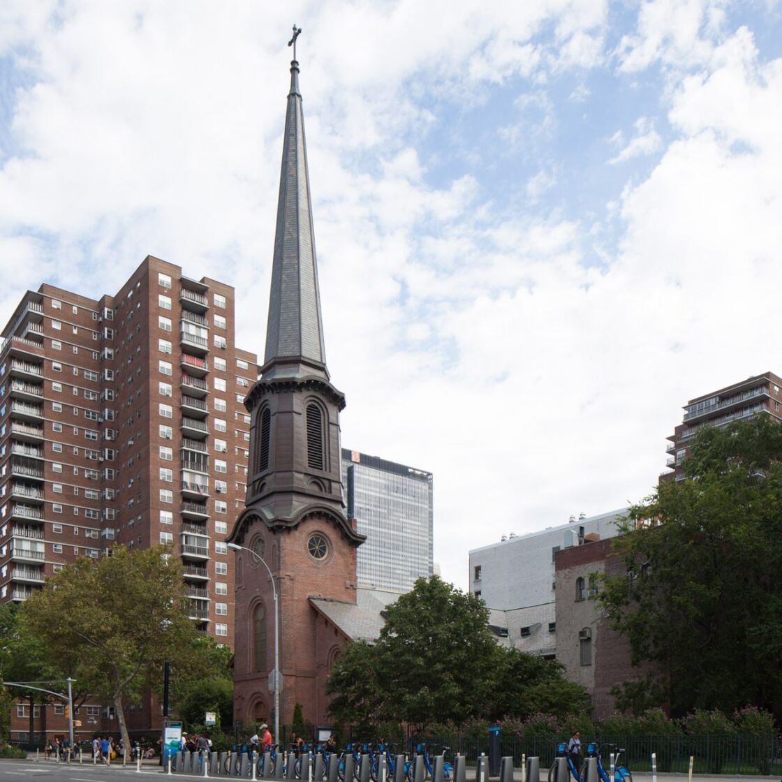 The exterior of the the Church of the Holy Apostles in New York City. 