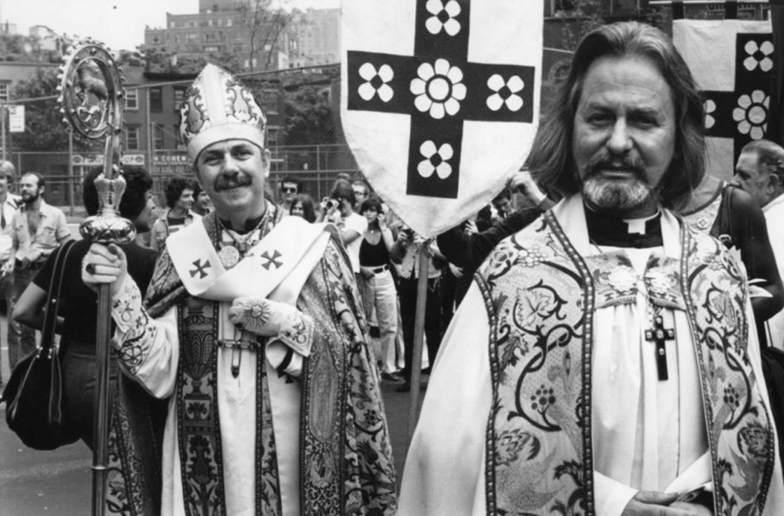 Reverend Robert M. Clement at the NYC Pride march in 1975.