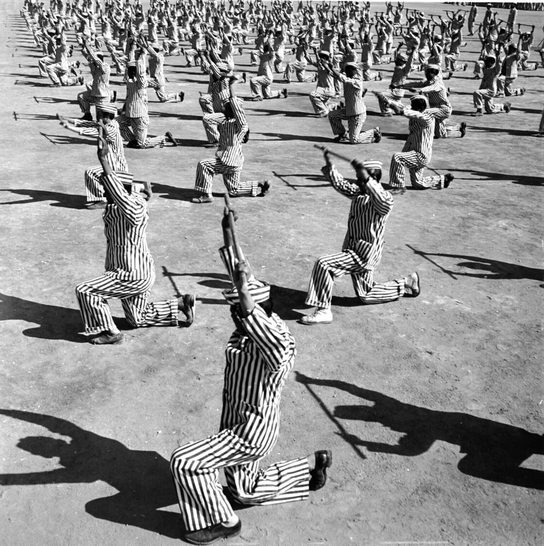 Uniformed inmates at The Black Palace, 1952