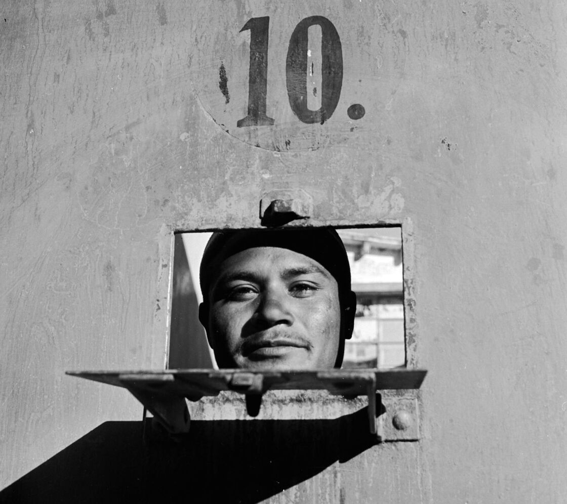 A prisoner in solitary confinement at The Black Palace, circa 1952.