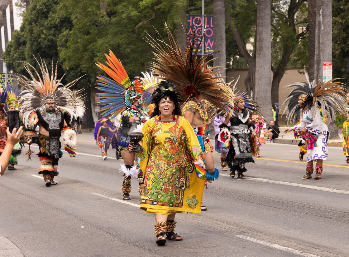 Aztec performers in headdresses