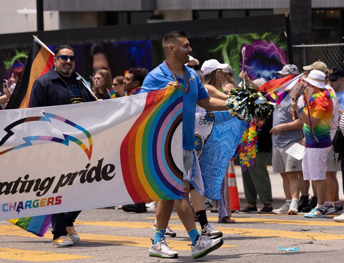 Eddie marching with Chargers crew