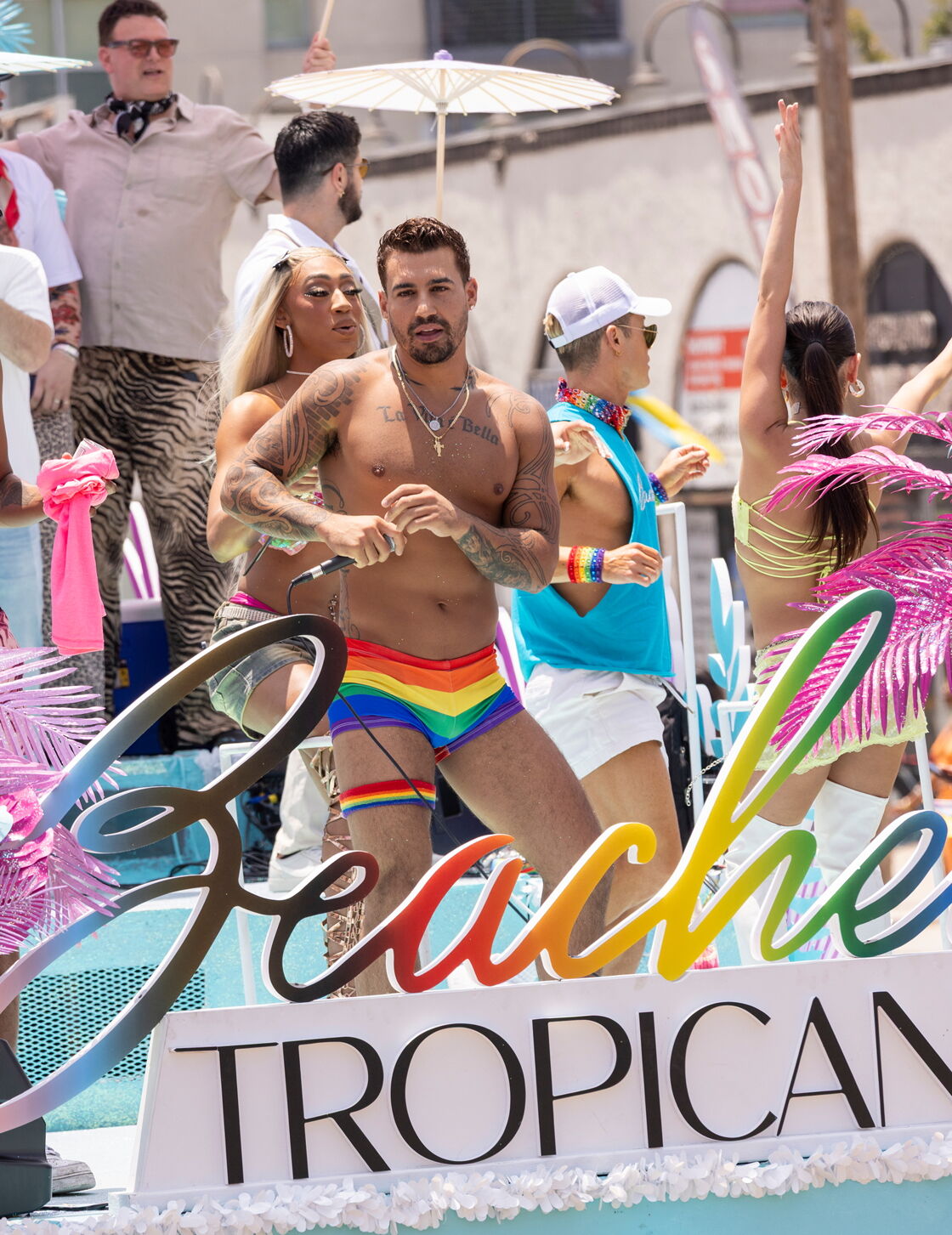 Sexy man in rainbow shorts