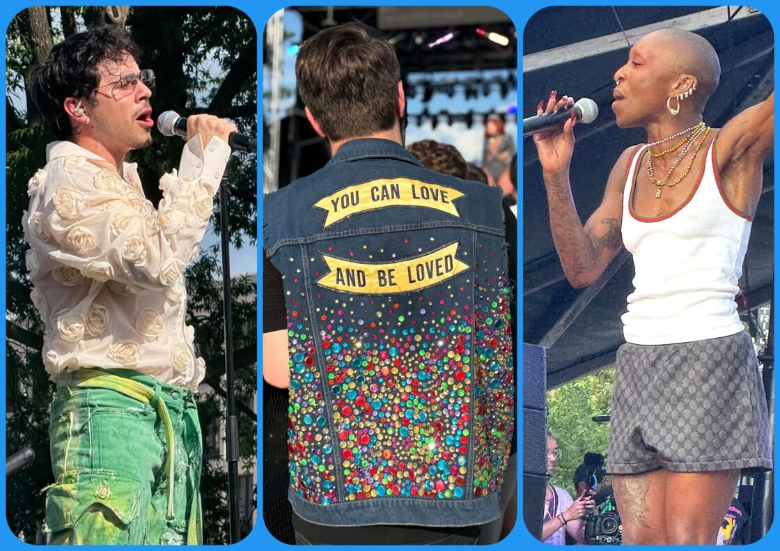 David Archuleta, festivalgoer, and Cynthia Erivo at WorldPride 2025