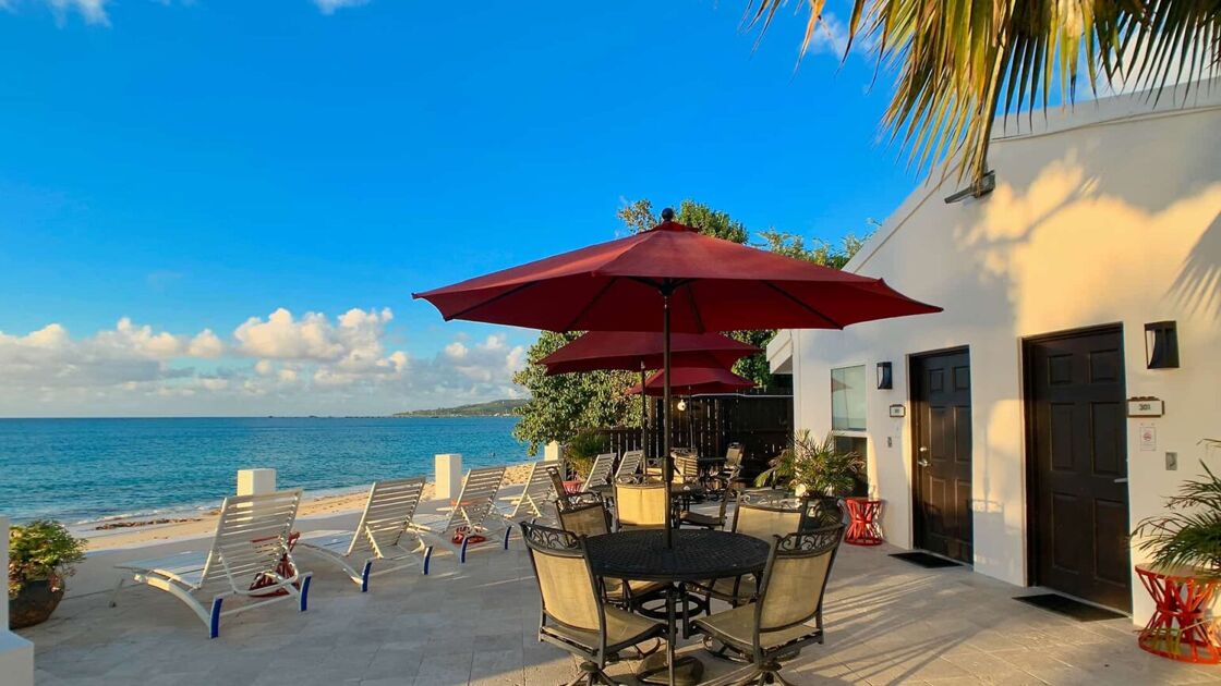 Seafront villas, pictured from outdoors, at St. Croix's Sand Castle on the Beach hotel.