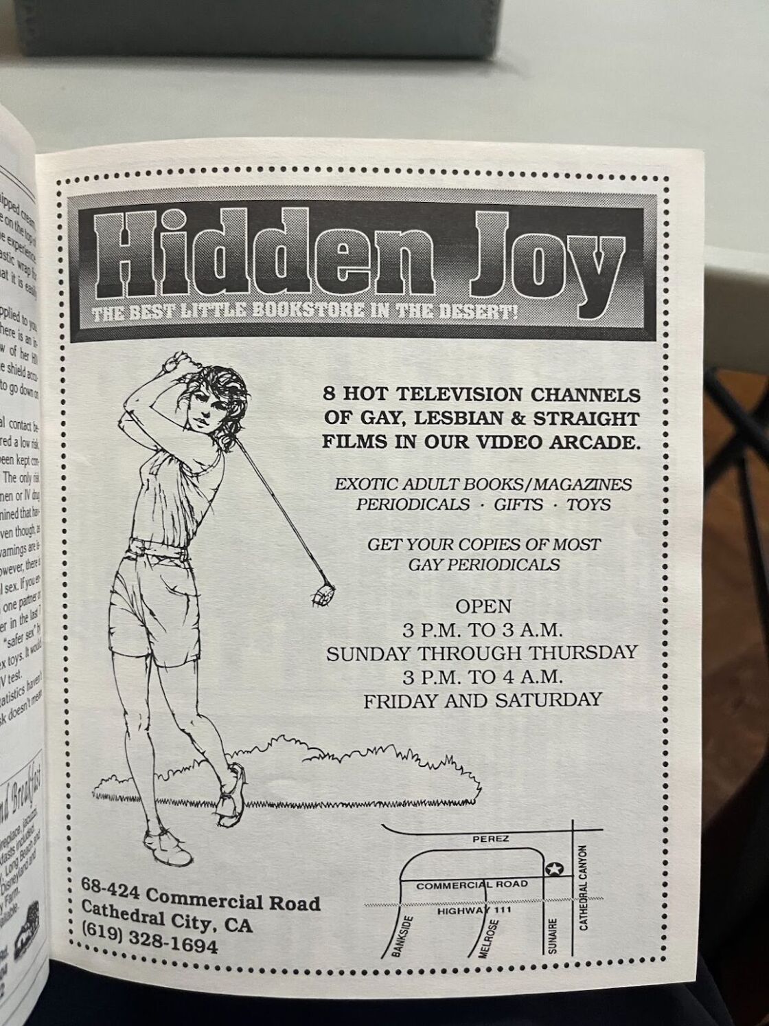 An ad for Hidden Joy, a queer bookshop, from the March 1991 issue of "Shore Patrol."