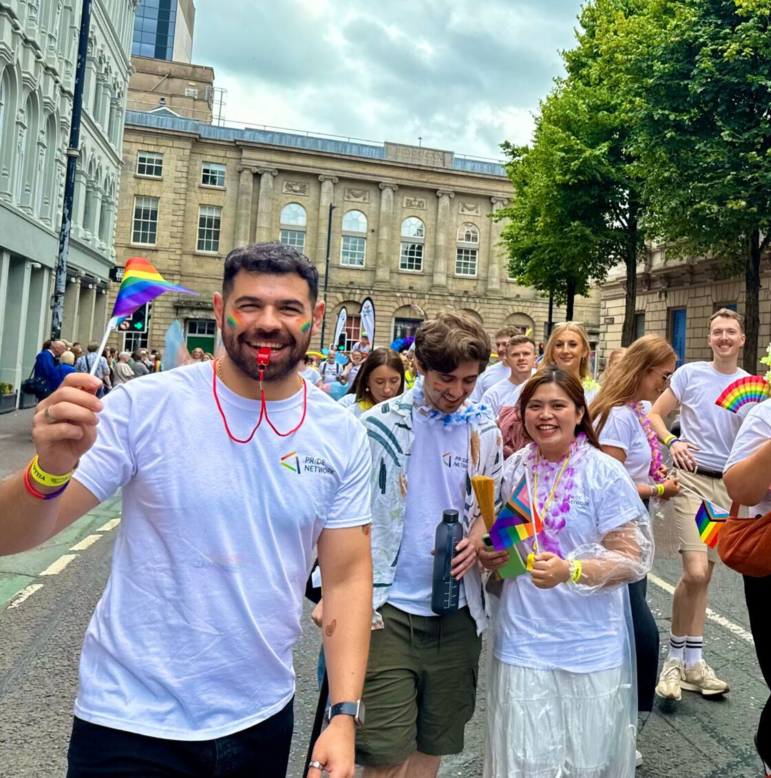 Cute boy and friends attend Pride in Belfast