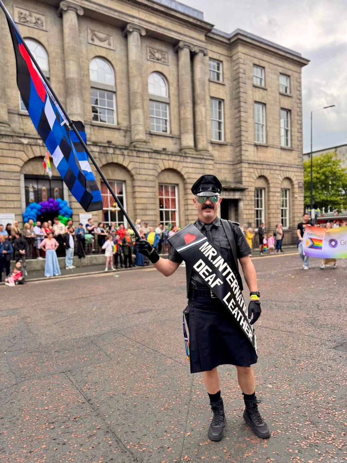 leather man in the Belfast Pride parade