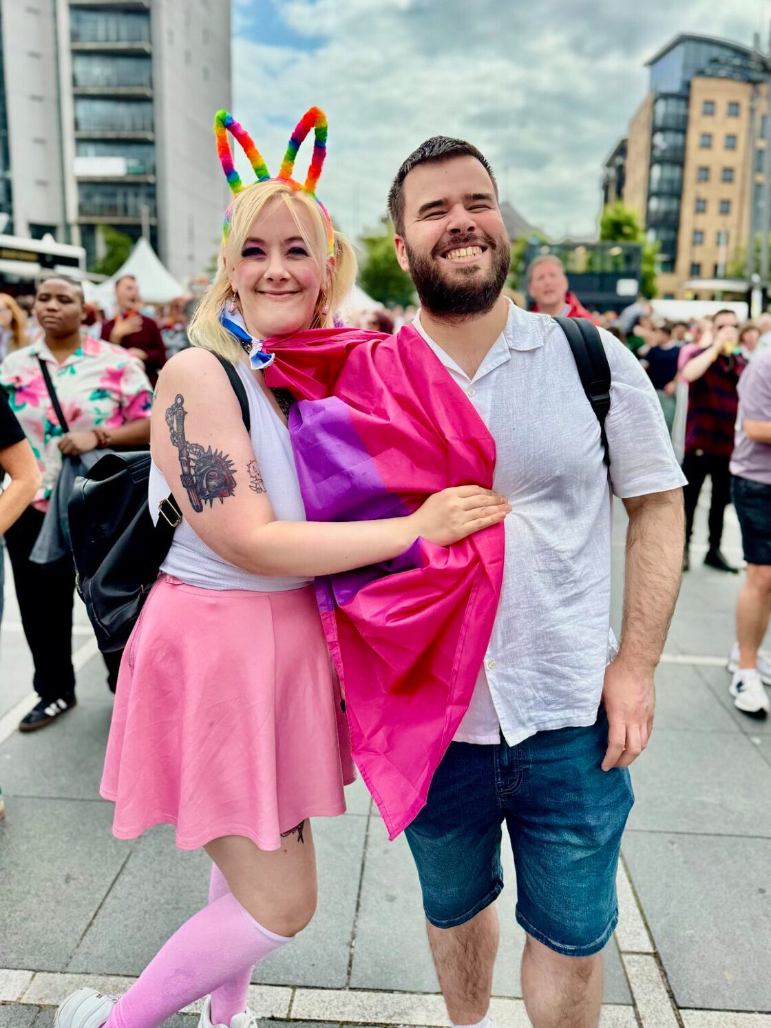 woman and her friend celebrate Pride in Belfast