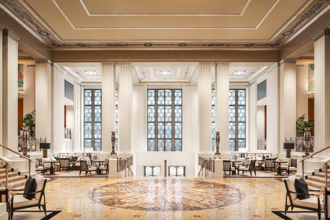 The Park Avenue lobby of the Waldorf Astoria New York