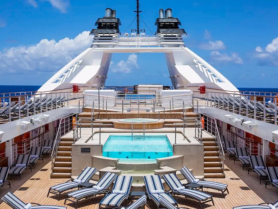 A pool deck on the Star Legend luxury cruise ship