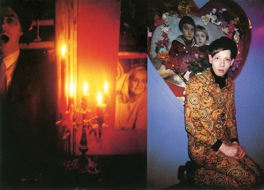 1991 archival photo of Berlin's gay bar Hafen, with a young man posing on his knees in front of a heart-shaped photo frame.