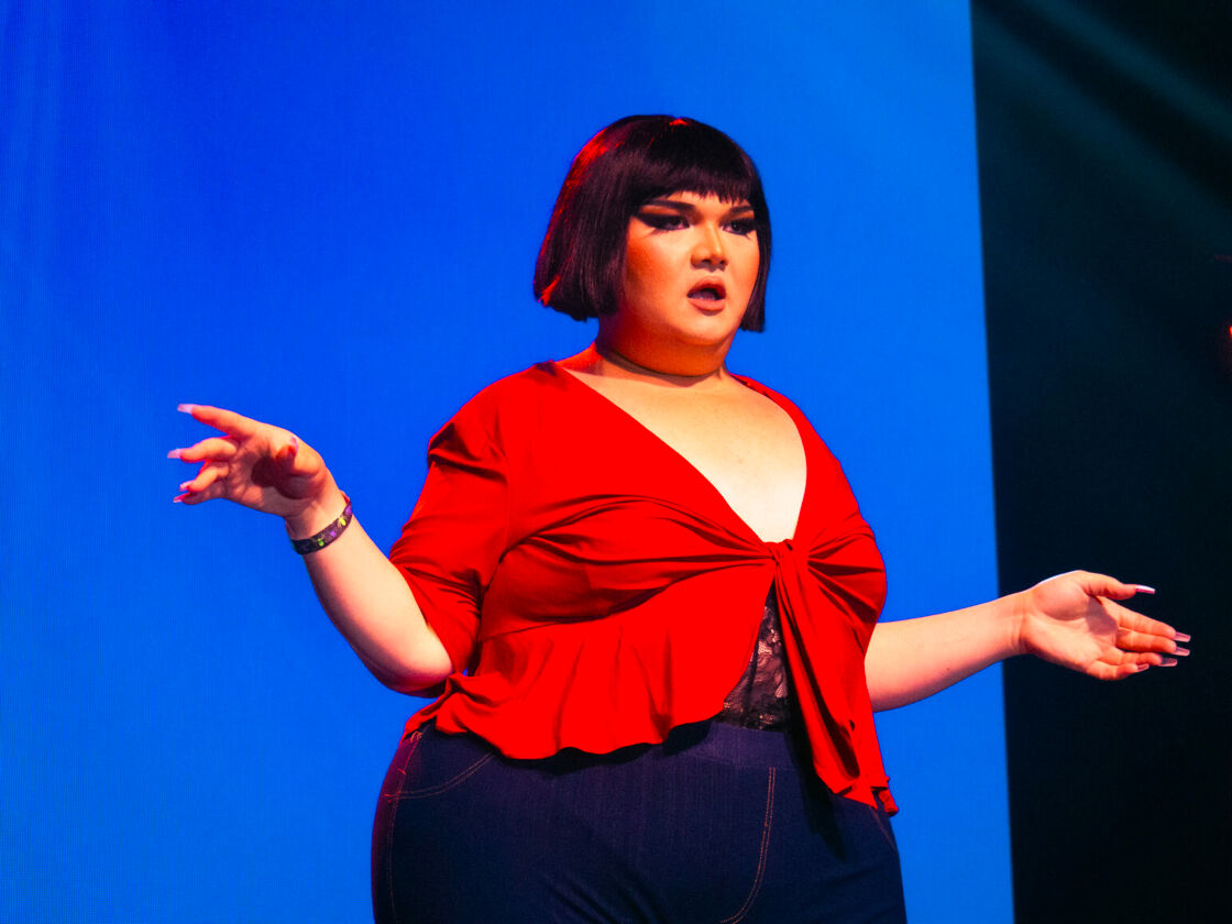 Miss Ma'amShe dances in front of a blue screen at Bushwig.