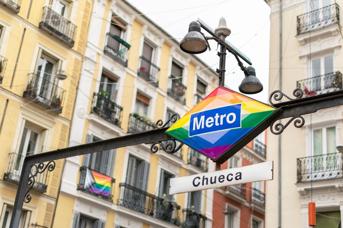 A Metro sign for the Chueca station in Madrid