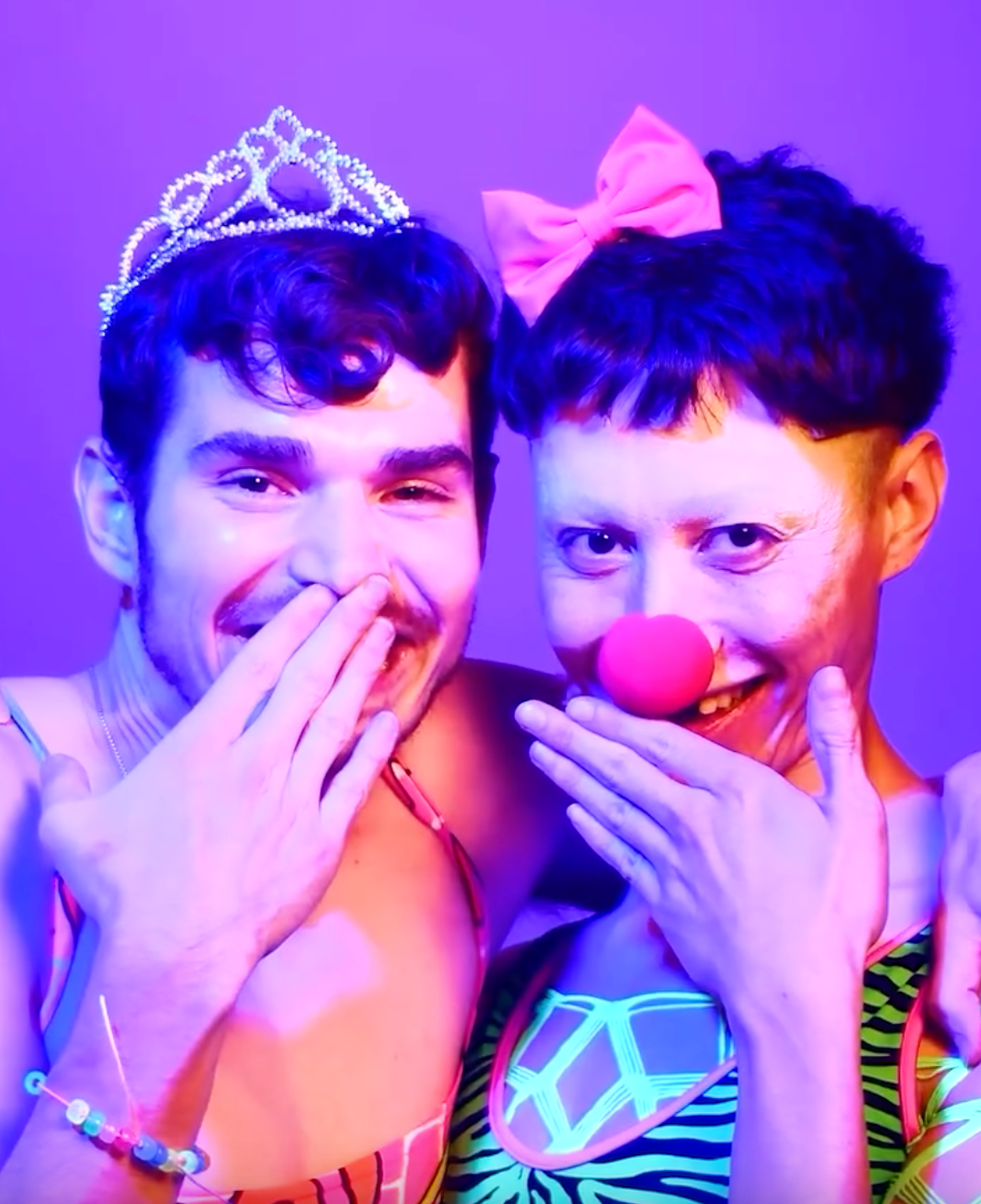 Two men pose dressed like clowns in a promotional photo for The Stud's FLOP nights.