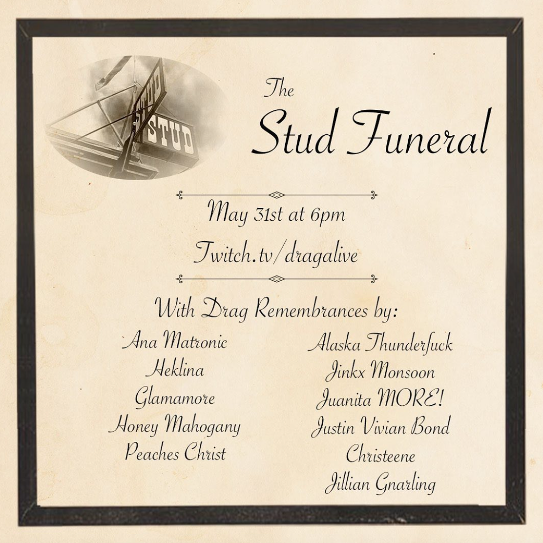 A digital program for The Stud's funeral distributed on social media.