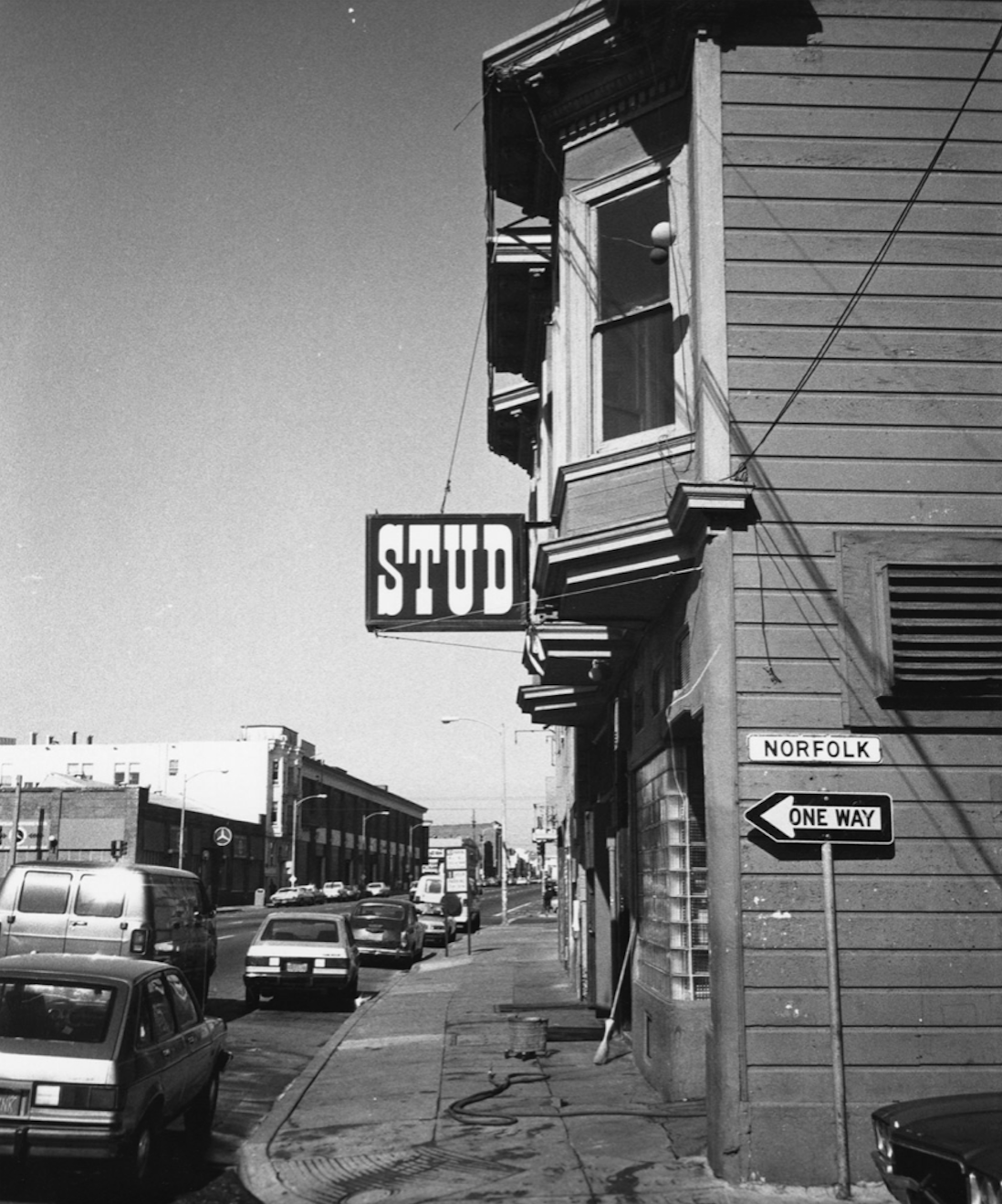 A black and white photo of the original Stud bar in San Francisco.