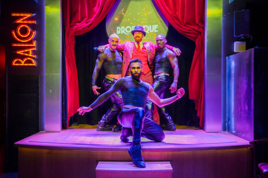 The four stars of Brolesque pose on stage at Balcon Salon.