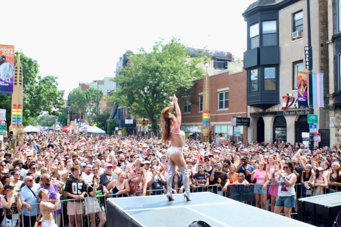 Sasha Colby performs for a packed crowd at Chicago's Market Days.