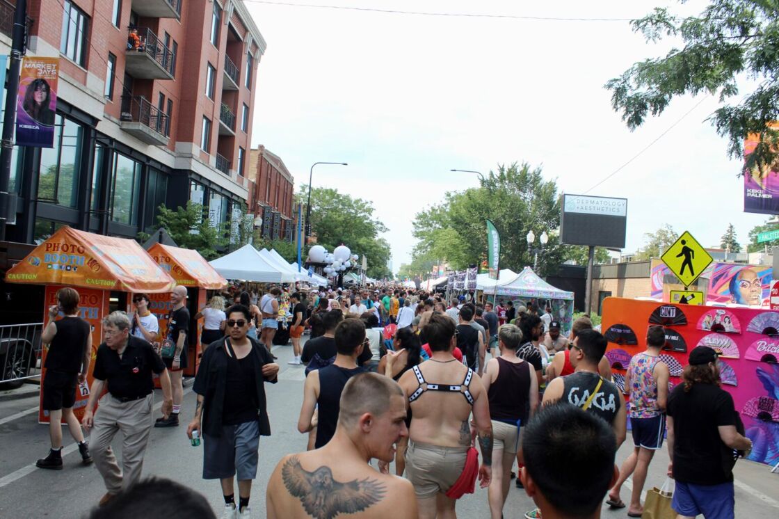 Festivalgoers wander through the streets, passing vendors and shops at Chicago's Market Days.