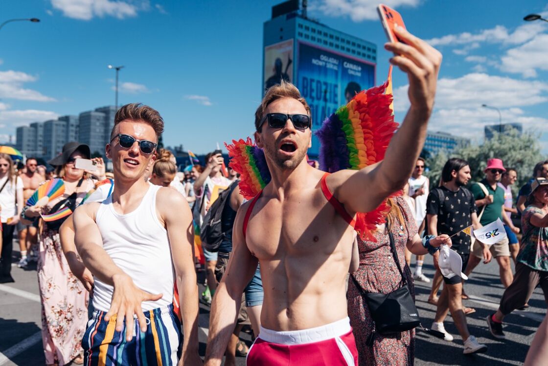 Attendees of a Warsaw Pride parade in 2022