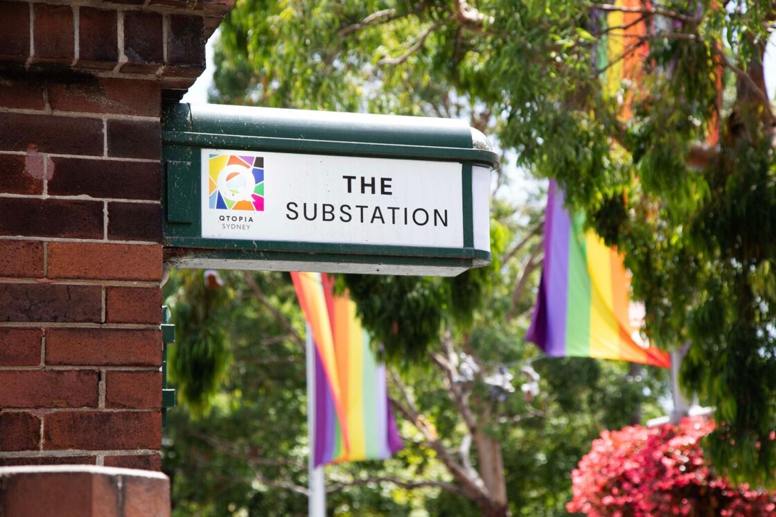 A sign for The Substation performance venue at Qtopia Sydney.