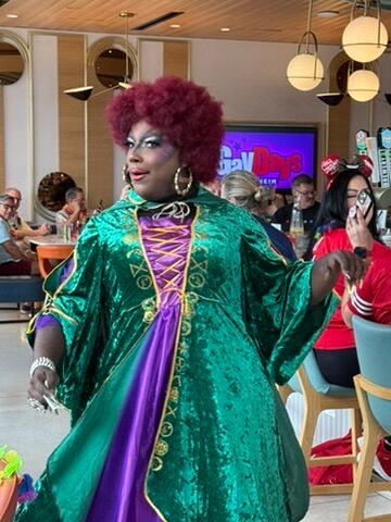 A drag queen performs dressed like a character from "Hocus Pocus" at a brunch event in Anaheim, California.