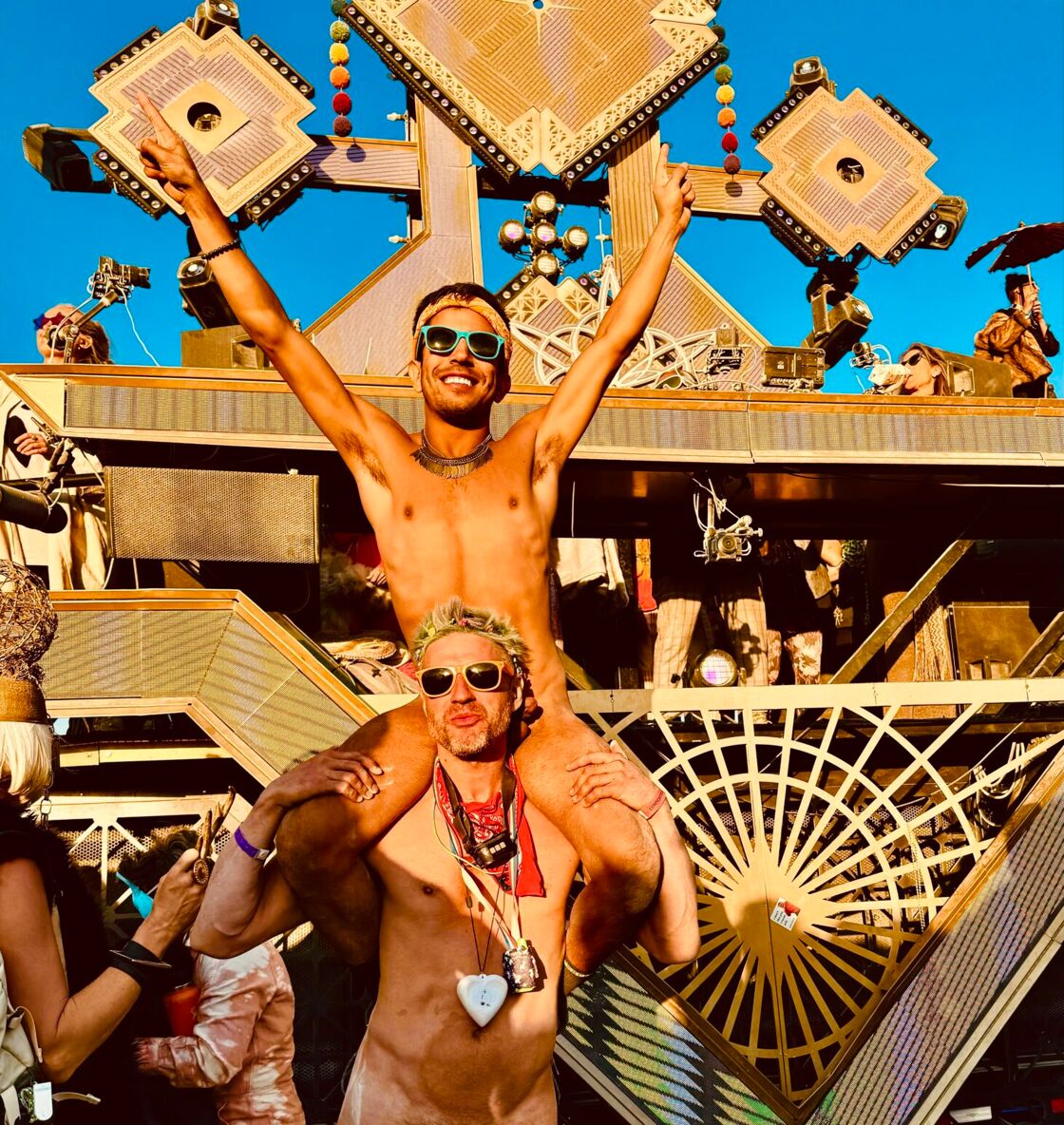 Adult film star MIlo Miles and his GlamBro Bam Bam celebrating the sunrise at Mayan Warrior.