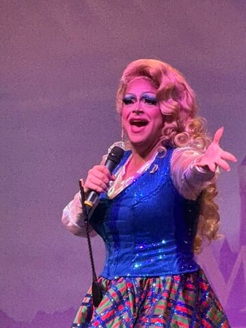 Ginger Minj performs in drag at a performance in Anaheim, California.