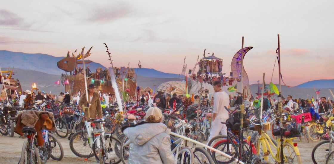 A sea of bikes at Burning Man