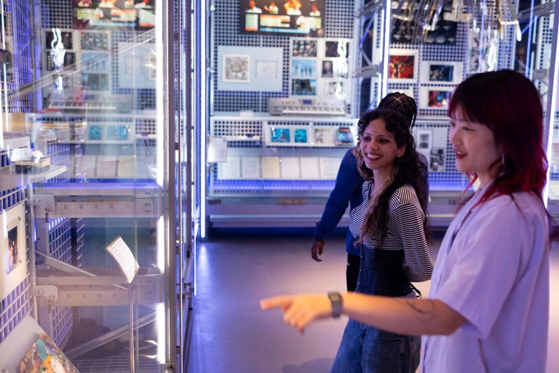 Visitors in the David Bowie Centre at V&A East
Storehouse. 