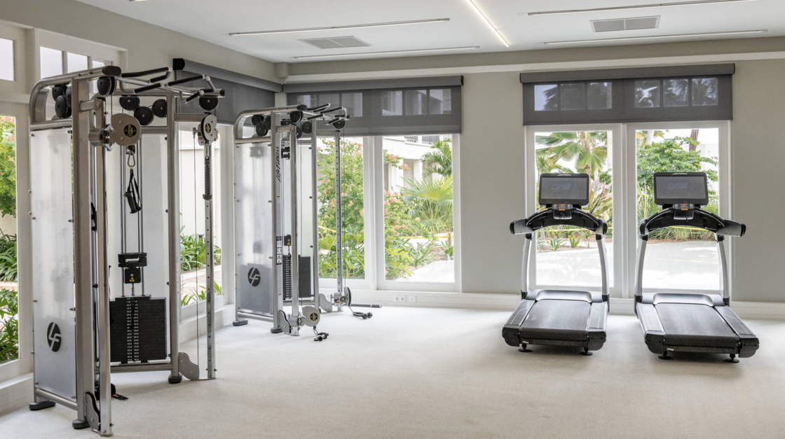 Treadmills and workout machines at the Curaçao Marriott Beach Resort.