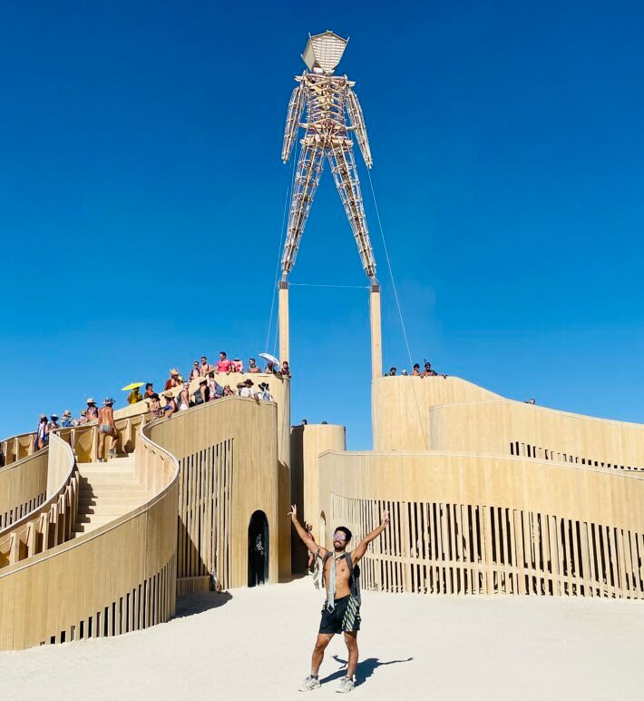 New York-based Burner Catalyst strikes a pose in front of "The Man," 