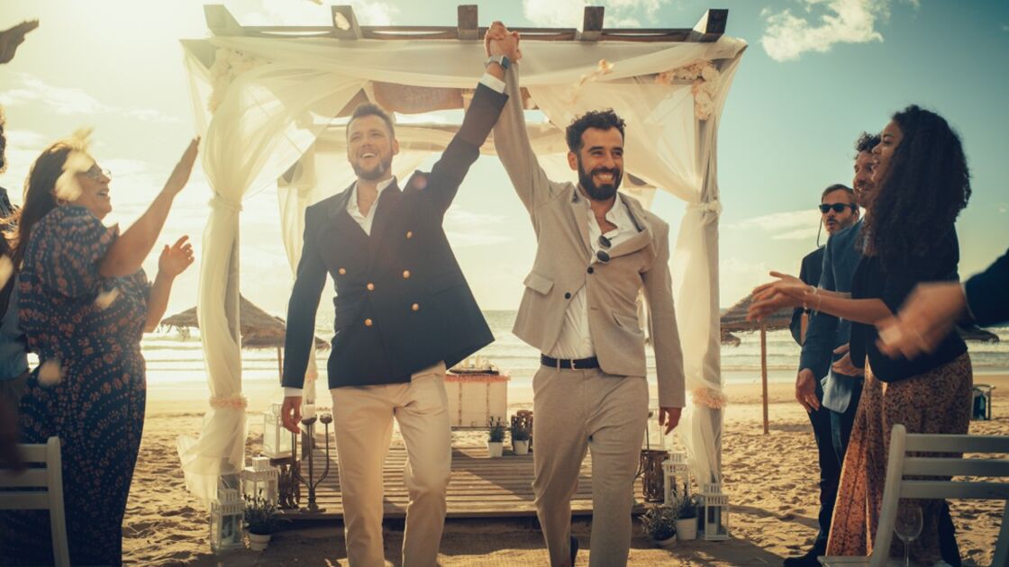 A gay wedding on a beach