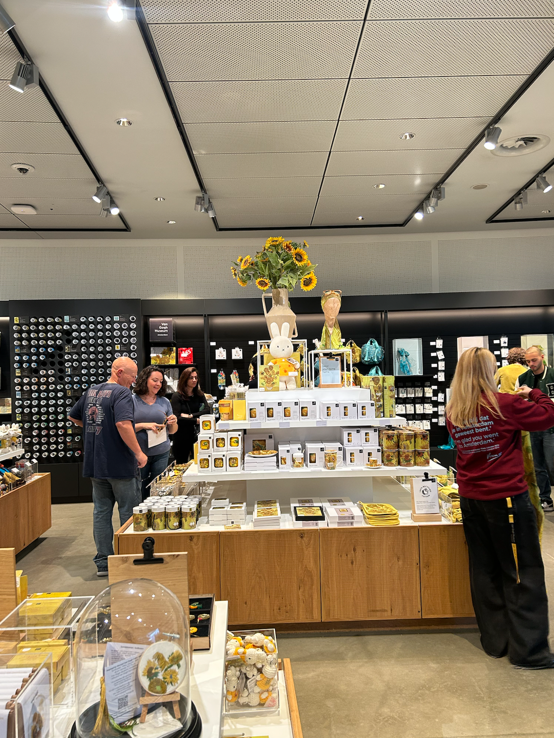 A display of sunflower-themed merchandise on sale at the Van Gogh Museum's gift shop. 