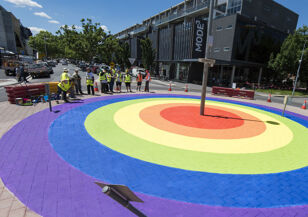 Rainbow crosswalks are such a hit that this town created a massive rainbow roundabout