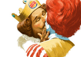 Burger King mascot kisses Ronald McDonald to mark Pride in Finland