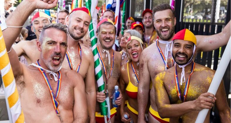 Guys celebrate Sydney Mardi Gras