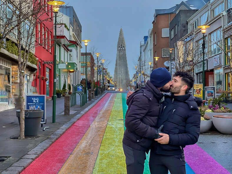 Nomadic Boys rainbow kiss in Reykjavik