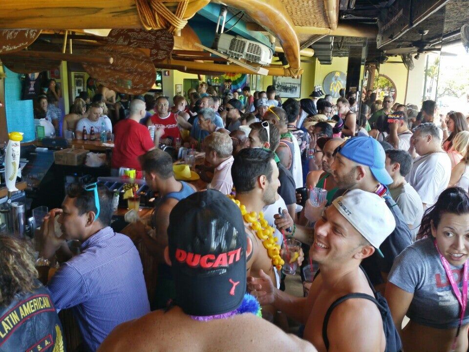 A crowd gathered at Hula's Bar & Lei Stand